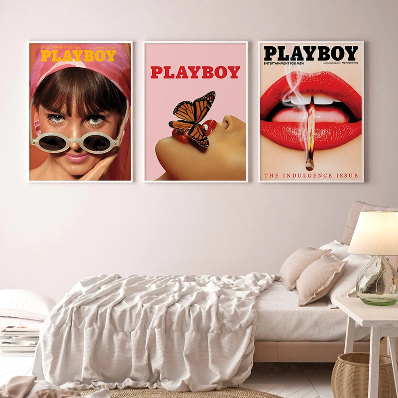 

Vintage Fashion Poster Wall Art Print Red Canvas Painting Butterfly Sexy Lips Woman Pictures for Nordic Living Room Home Decor