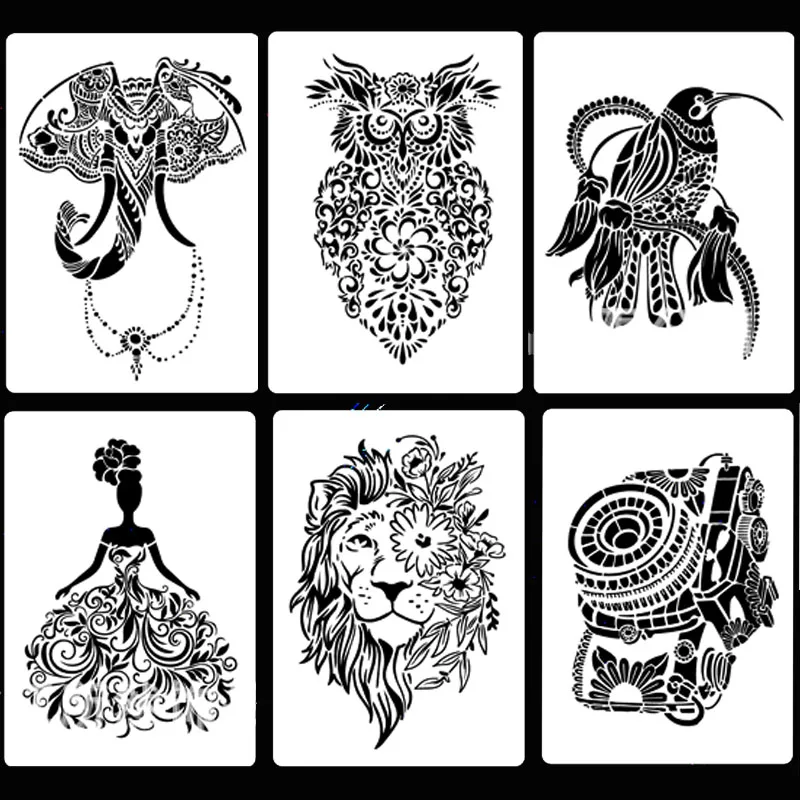 6Pcs/Set 21*29.7cm Hummingbird Camera Animal DIY Layering Stencils Scrapbook Coloring Embossing Album Decor Painting Template