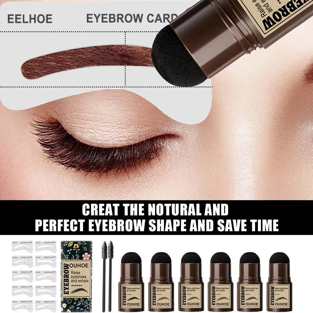 One Step Eyebrow Stamp Shaping Kit Eye Brow Gel Stamp Waterproof Eyebrow Powder Makeup Kit with Eyebrow Stencils and Brushes