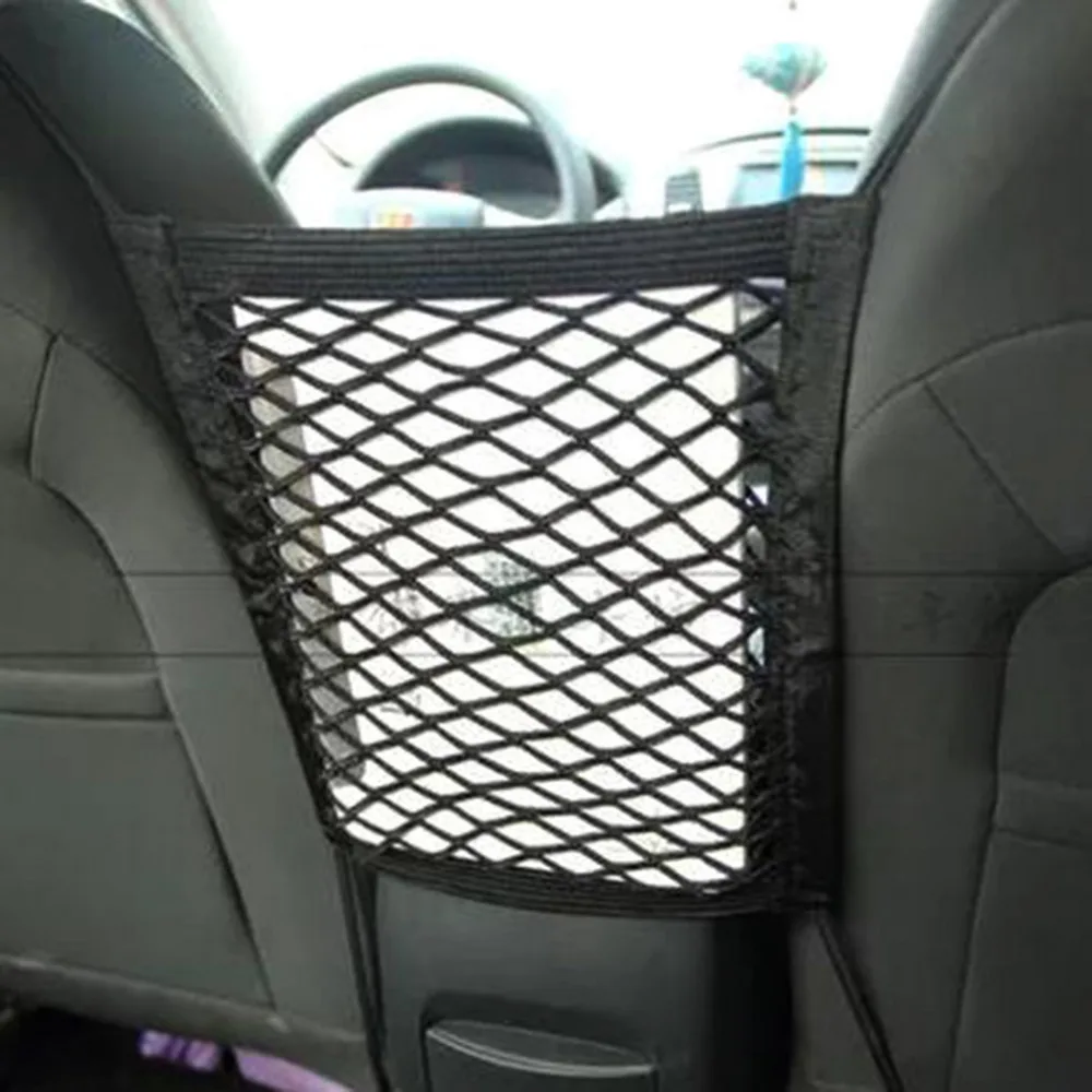 28x25cm Universal Car Seat Back Storage Mesh Net Bag Luggage Holder Pocket Sticker Trunk Organizer Strong Magic Tape Accessories