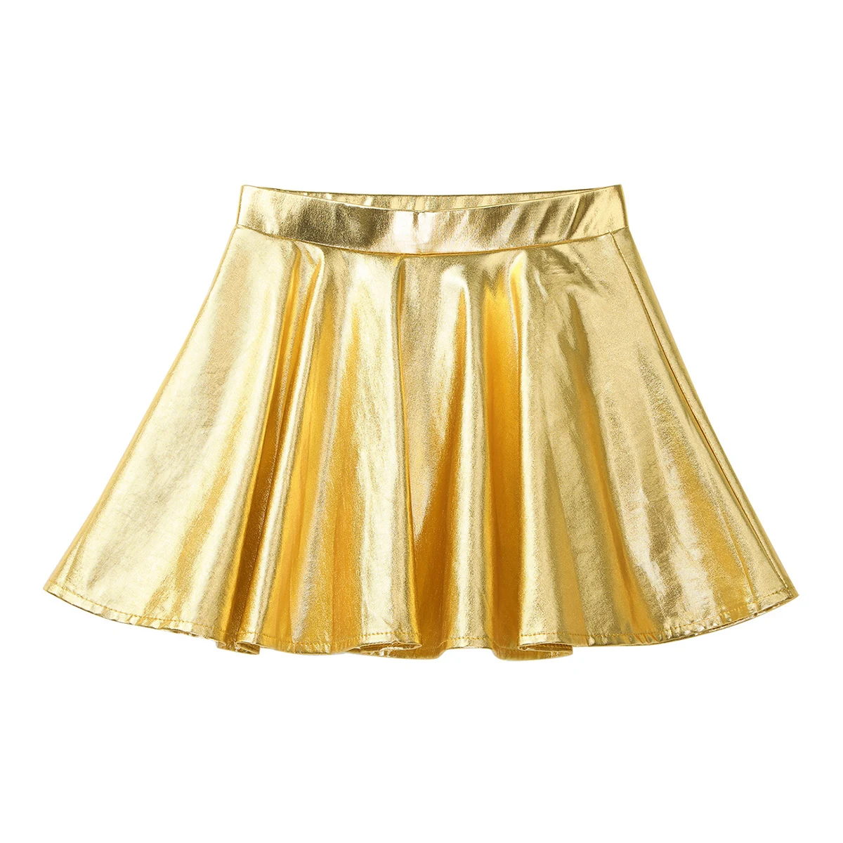 Kids Girls Shiny Metallic Holographic Disco Dance Skirts High Waisted Flared Pleated A-Line Mini Skater Skorts Dancewear