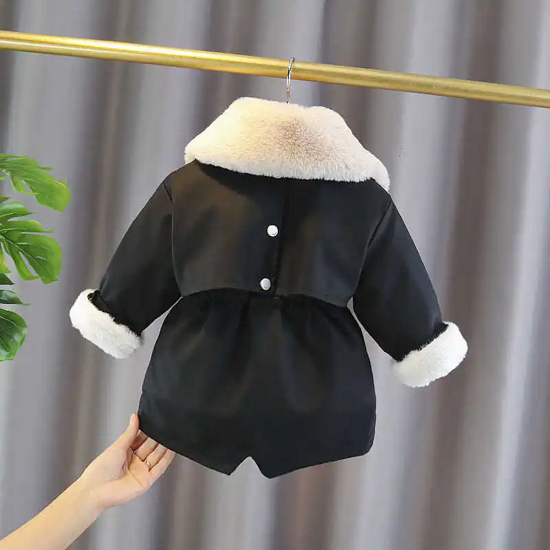 Girls Baby\'s Coat Jacket Outwear 2022 Black Thicken Winter Plus Velvet Warm Cotton Fleece High Quality Children\'s Clothing