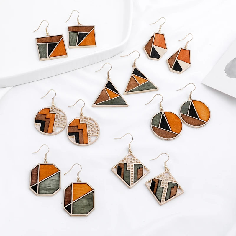 Wood Earrings Women Earrings Earringsfashion Combination Triangle Earrings Restoring Ancient Ways Wood Contracted Geometric