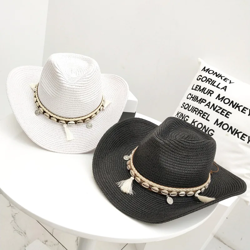 

H7543 Men Cowboy Straw Hat Female Outdoor Horse Riding Climbing Travel Sunscreen Cap Women Male Summer Sunshade Anti-UV Hats