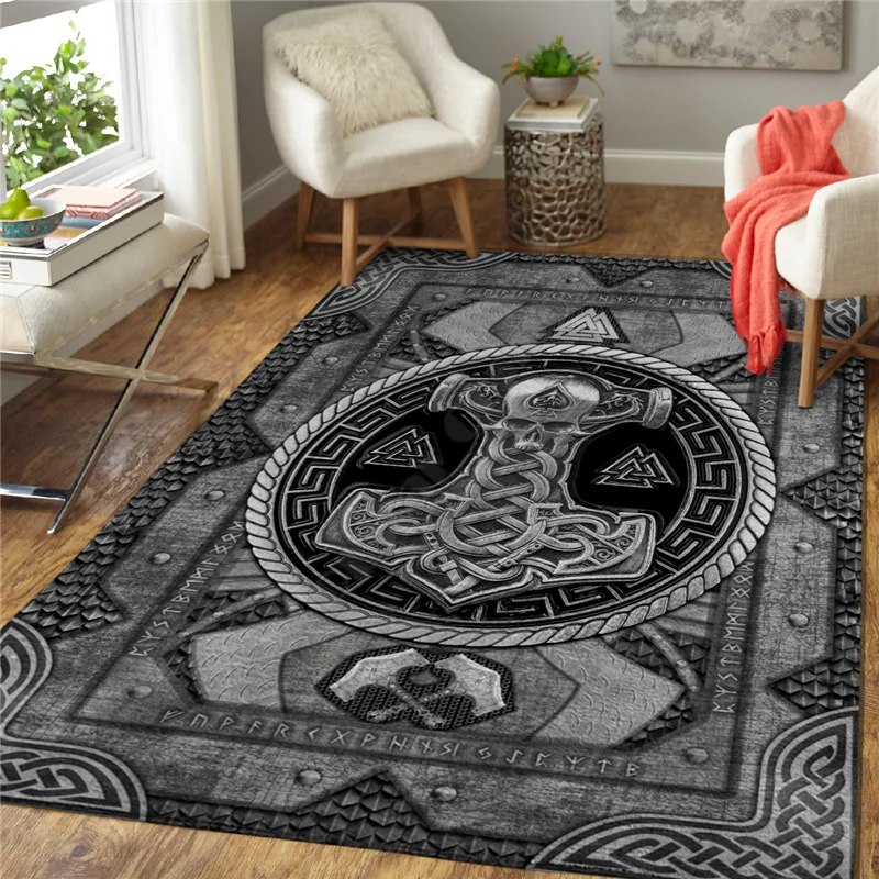 Viking Tattoo Eagle Rug 3D All Over Printed Carpet Mat Living Room Flannel Bedroom Non-slip Floor Rug 01