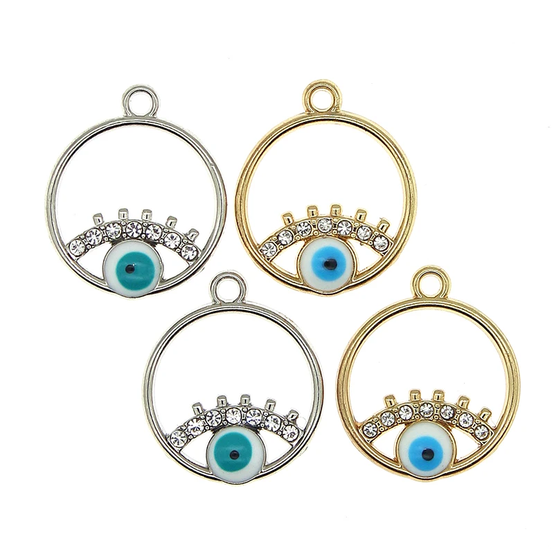 10pcs/lot Turkey Simplicity Devil's Eye Pendant Enamel Glamour Circle Charms Fit Original Bracelet DIY Alloy Jewelry Findings