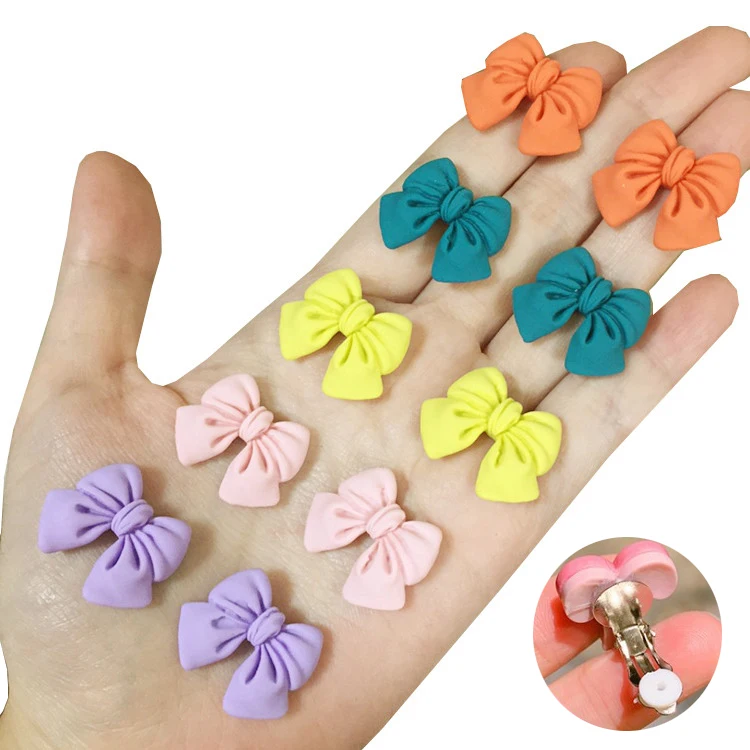 5 Pairs Mix Color Bowknot Bow Lovely Children's Baby Girl Clip on Earrings kids Ear Clip no Pierced Party Cute Jewelry Gifts