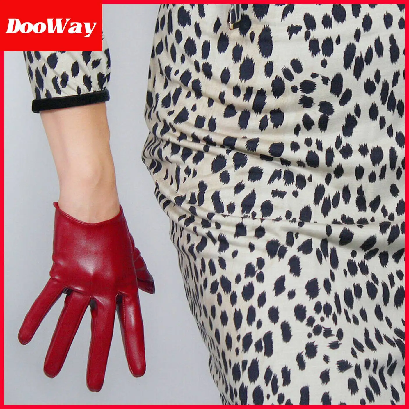 DooWay Women\'s Extra Short Leather Gloves Faux Lambskin Sheepskin 16cm Burgundy Cosplay Party Costume Accessories Finger Gloves