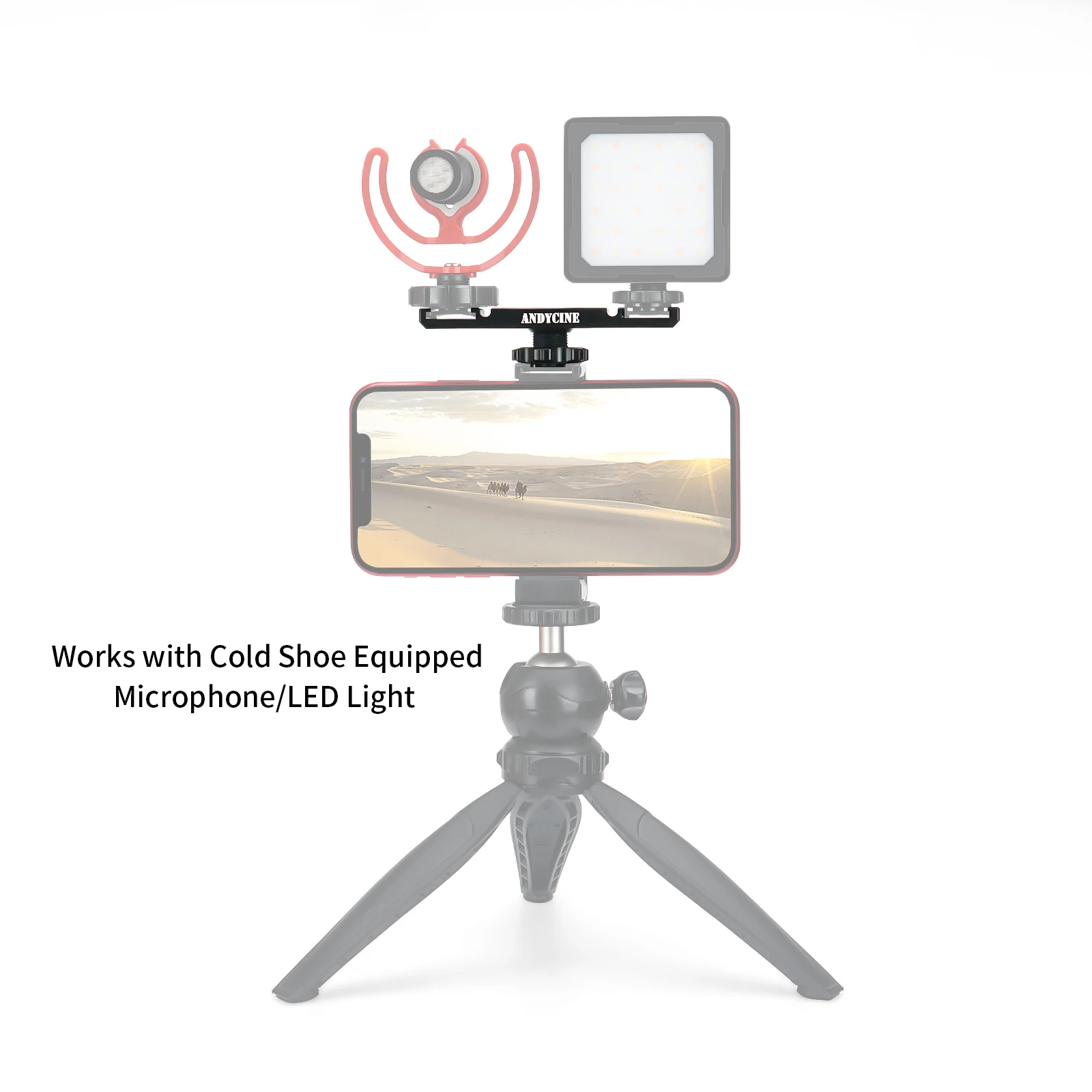 Universal 2 Dual Cold Shoe Mount Extension Bar Bracket with 1/4" Thread for SLR Camera Rode Microphone Wireless Receiver