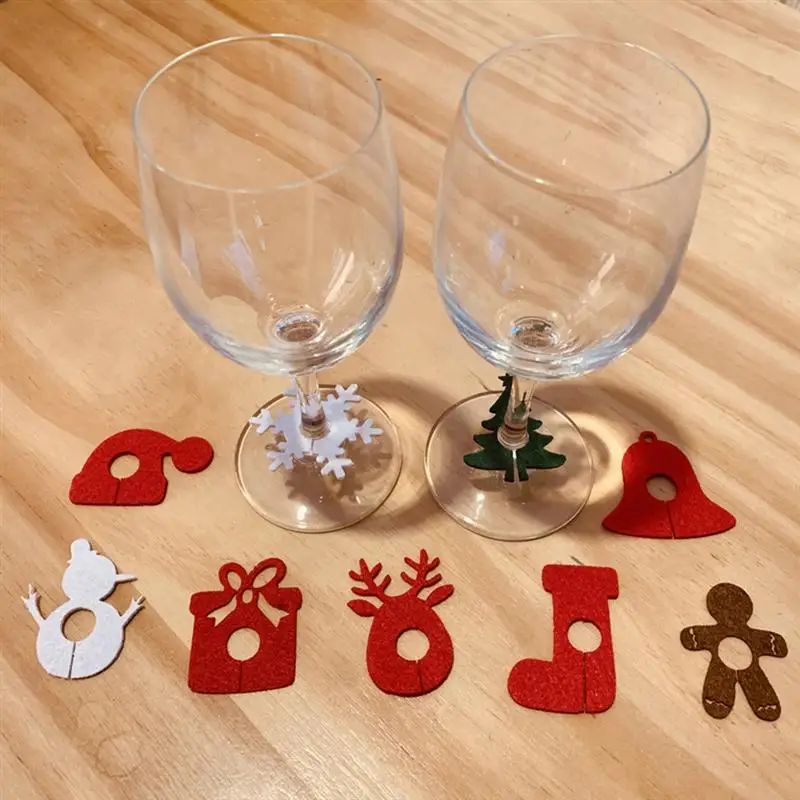 9pcs/Set Christmas Wine Glass Marker Creative Charms Drinking Cup Identifier Party Cup Sign Festival Decors Christmas Supplies