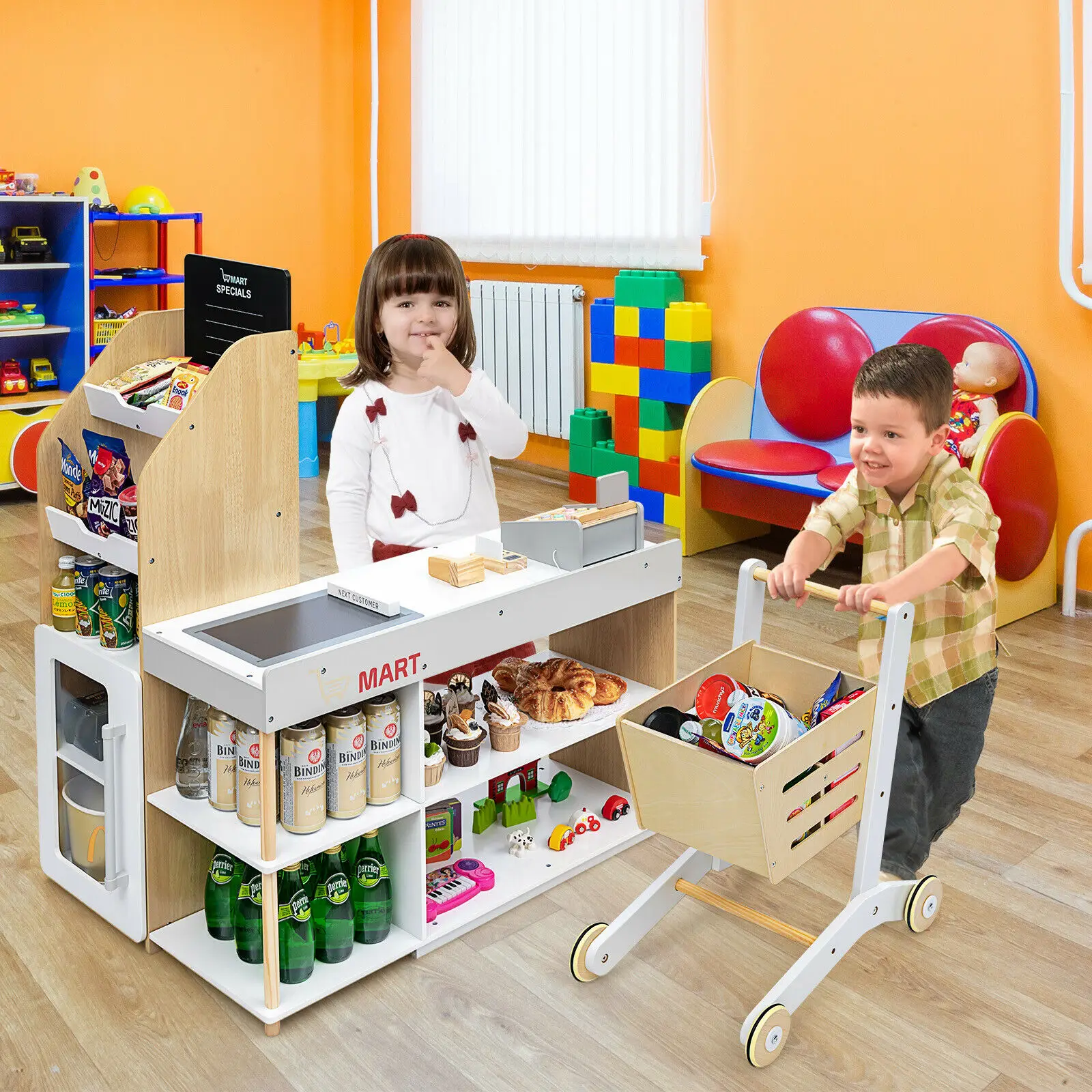 Costway Grocery Store Playset Supermarket Shopping Set Pretend Playset with Cart  TY327454