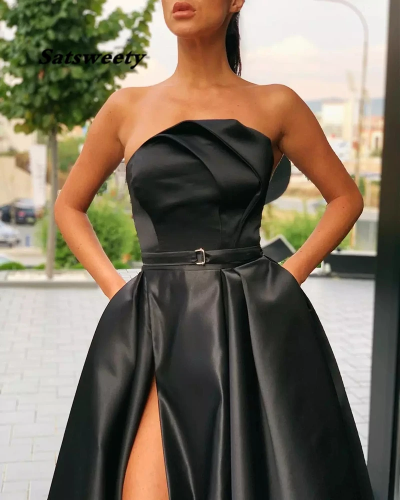 Vestidos De Gala satynowe suknie balowe 2021 z kieszeniami rozcięcia po bokach suknia wieczorowa Vestido Formatura sukienka na suknia wieczorowa De Soiree