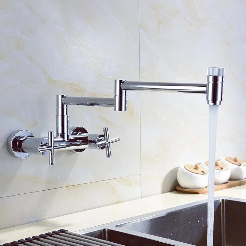 Wall mounted Brass kitchen faucet chrome foldable Movable kitchen mixer faucet cold hot water