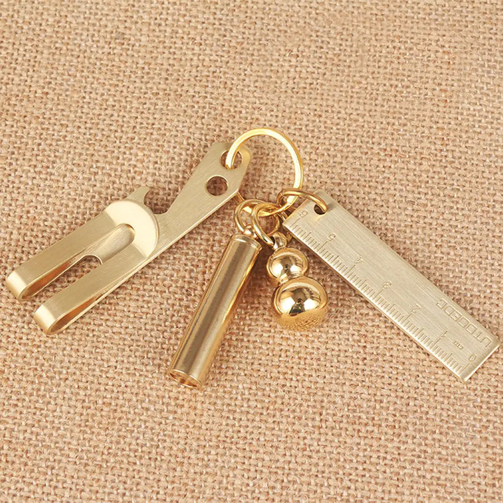 Retro 0-6cm Mini Key Pendant Ruler Portable Drawing Keychain Office Template School Supplies Stationery Small Copper Ruler