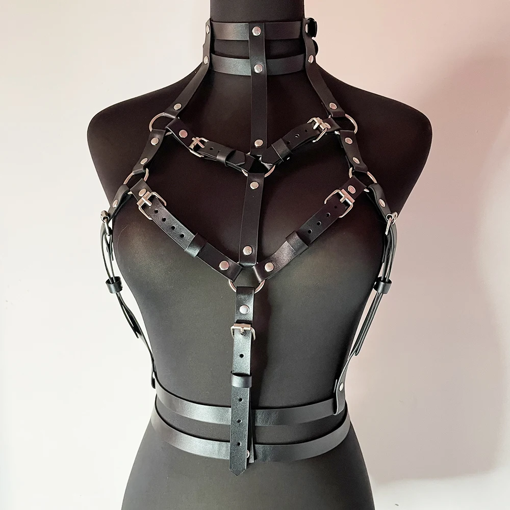 Leather Body Chest Women's Harness Bra Bdsm Lingerie Bondage Suspender Erotic Sexy Goth Cage Waist Garter Belt Fetish