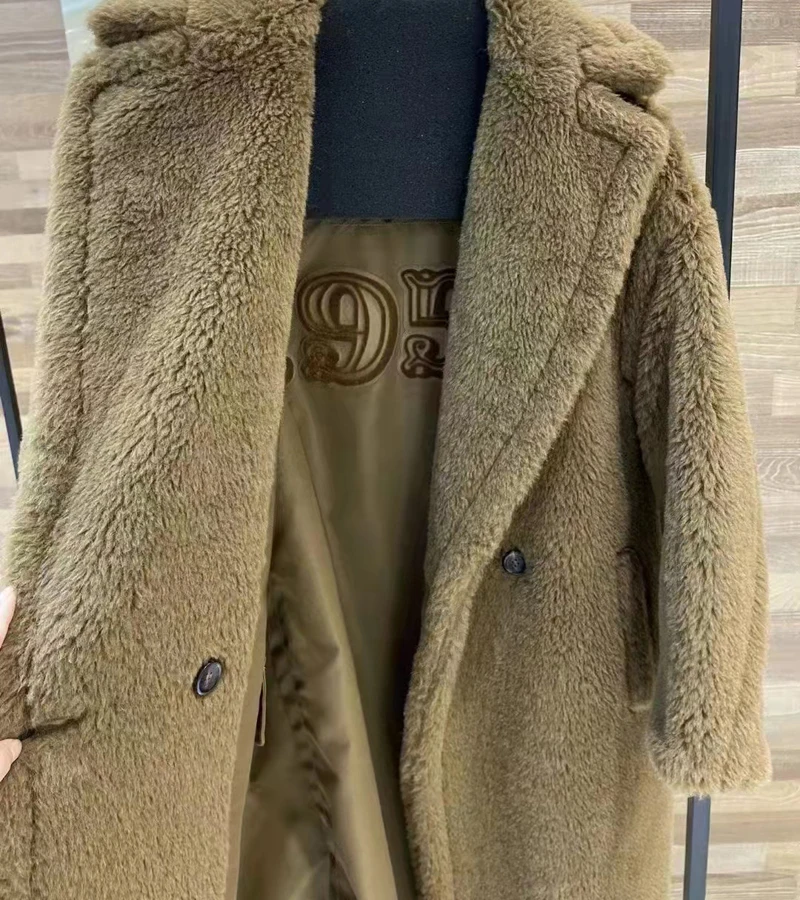 Women Coat Winter New Arrival 26% Real Sheep Wool Jacket 62%Alpaca 12%Silk Long Clothes 1951 Pattern Thick Warm High Quality