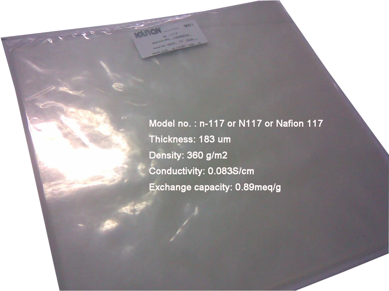 Membrana Dupont Proton Exchange Naf-i-on 117 Membrana Perfluorada de Íon de Ácido Sulfônico N117 10×10 cm 10×20 cm 20×20 cm