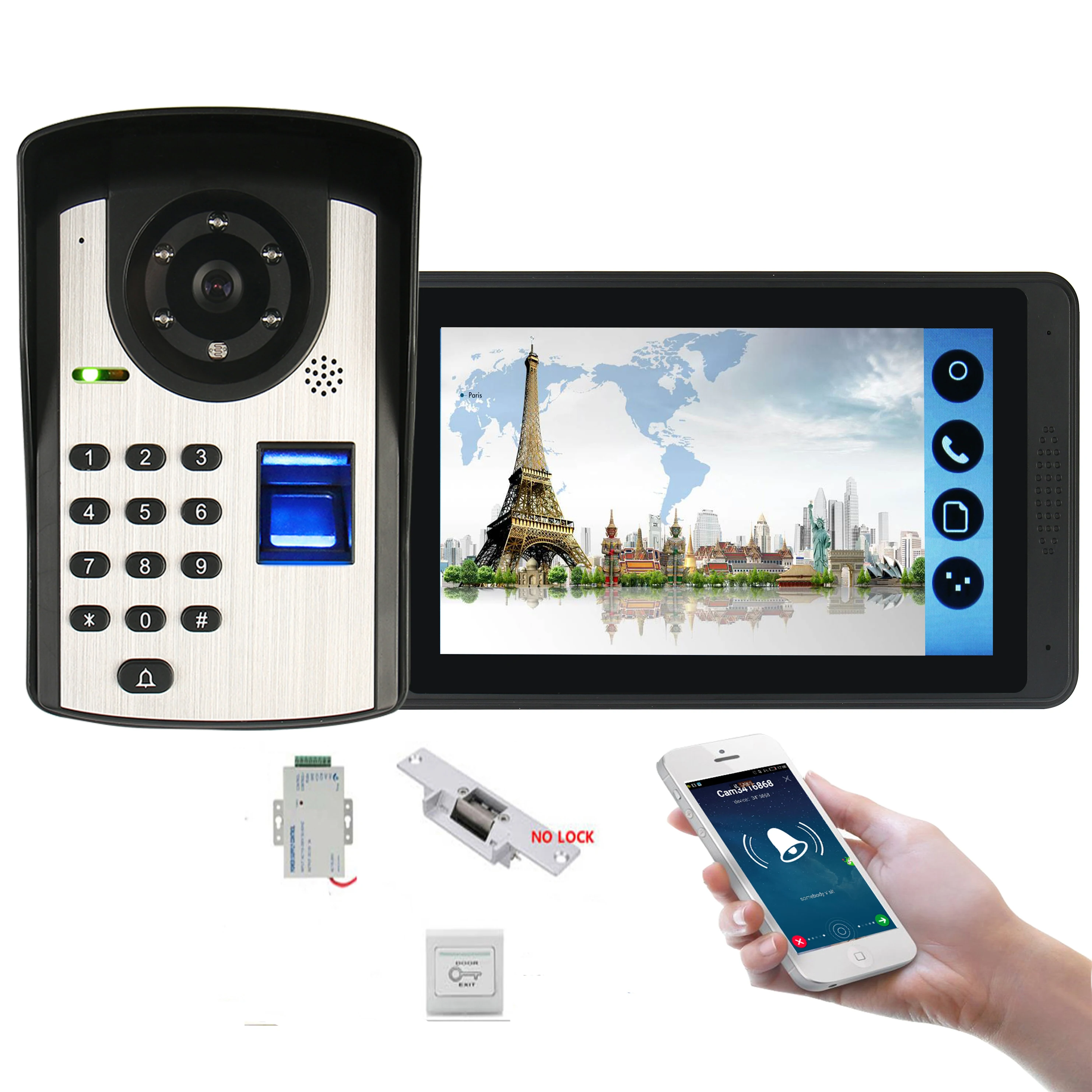 Fingerprint Passwort Entsperren Video Intercom 7 Zoll Monitor Wifi Wireless Video Tür Telefon Türklingel Intercom KIT + Tür Öffnung Lock