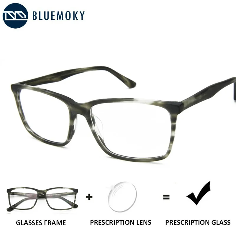 BLUEMOKY Men Prescription Glasses Male Wooden Square Optical Multifocal Bifocal Eyewear Blue Light Myopia Progressive Eyeglasses