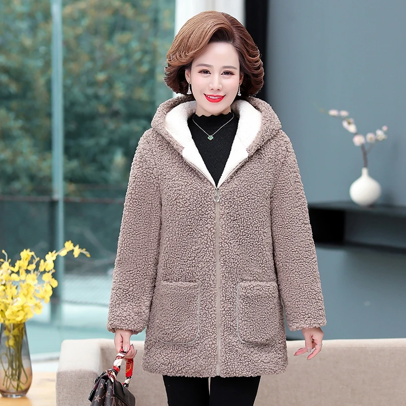 Mom Casual Granular Velvet Jacket Medium Long Winter Warm Parka Coat Jacket Women Fashion Oversize Loose Thick Outerwear Female