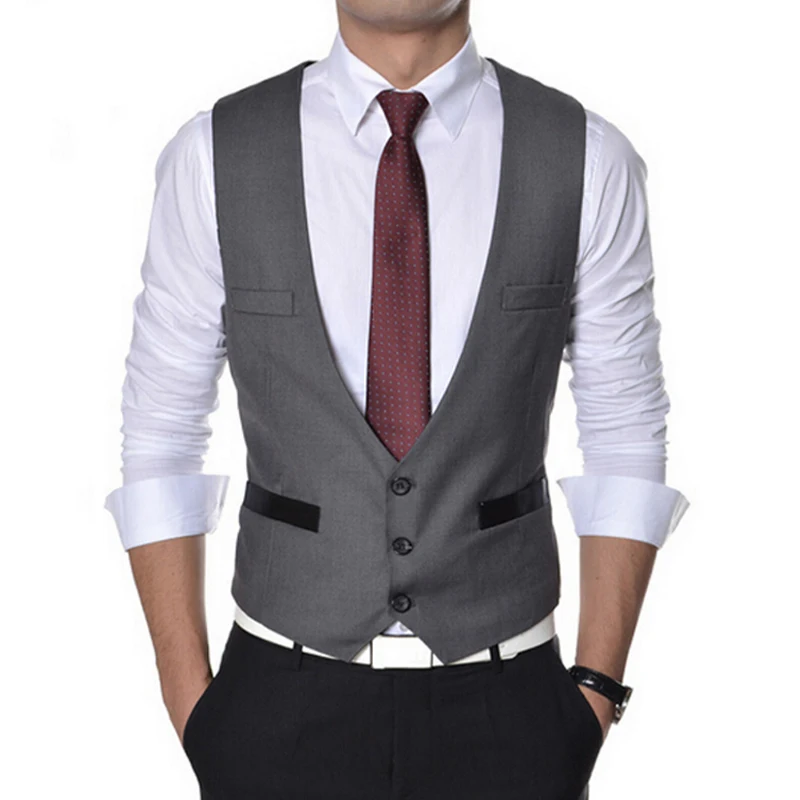 Gray Slim fit Men Vest for One piece Man Suit Waistcoat New Fashion Custom V Neck Groomsmen Tuxedo Gentleman Waist Coat