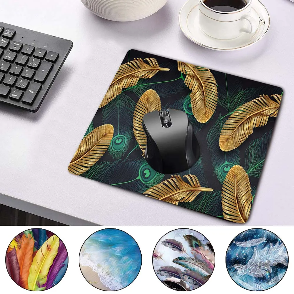 

Smooth Waterproof PU Leather Mini Computer Mouse-pad Portable Game Laptop Mouse Pad Feather Pattern Durable Game Mouse Mat