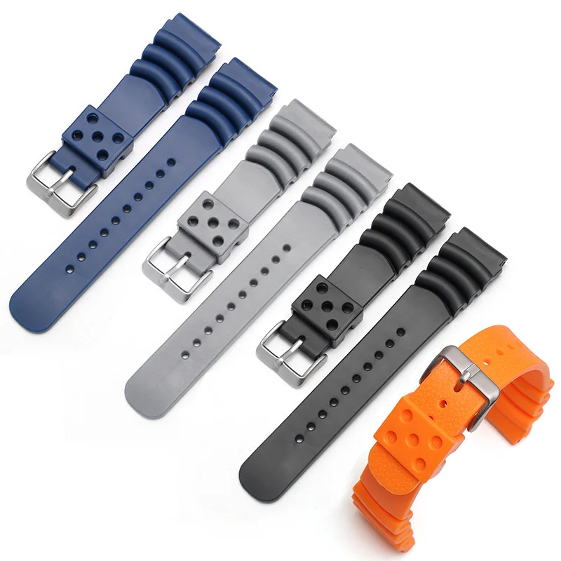 Fluororubber Watchband Blue Gray Orange Black Strap Replacement Belt  For Seiko Men's Silicone Bracelet 20mm 22mm