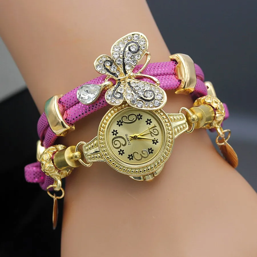 Shsby-relojes de diamantes de imitación para mujer, correa de cuerda tejida, pulsera de aleación de mariposa, reloj de pulsera de cuarzo, reloj de