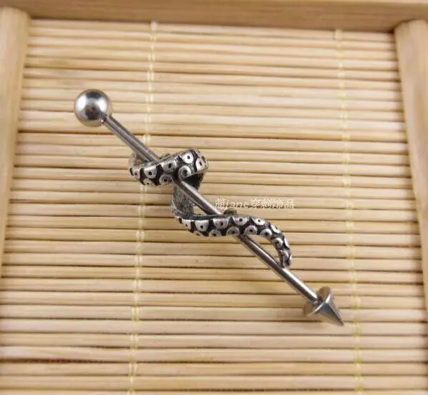 Popular 316L Stainless steel 14G 1.6X38mm Tentacle Wrapped Industrial Barbell daith earring piercing