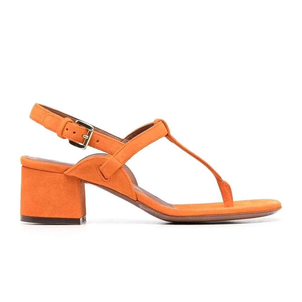 Block Heel Thong Sandals for Women Flip Flops Shoes Orange Chunky Heel Party Heels 2024 New Ladies Big Size T-Strap Heeled Shoe