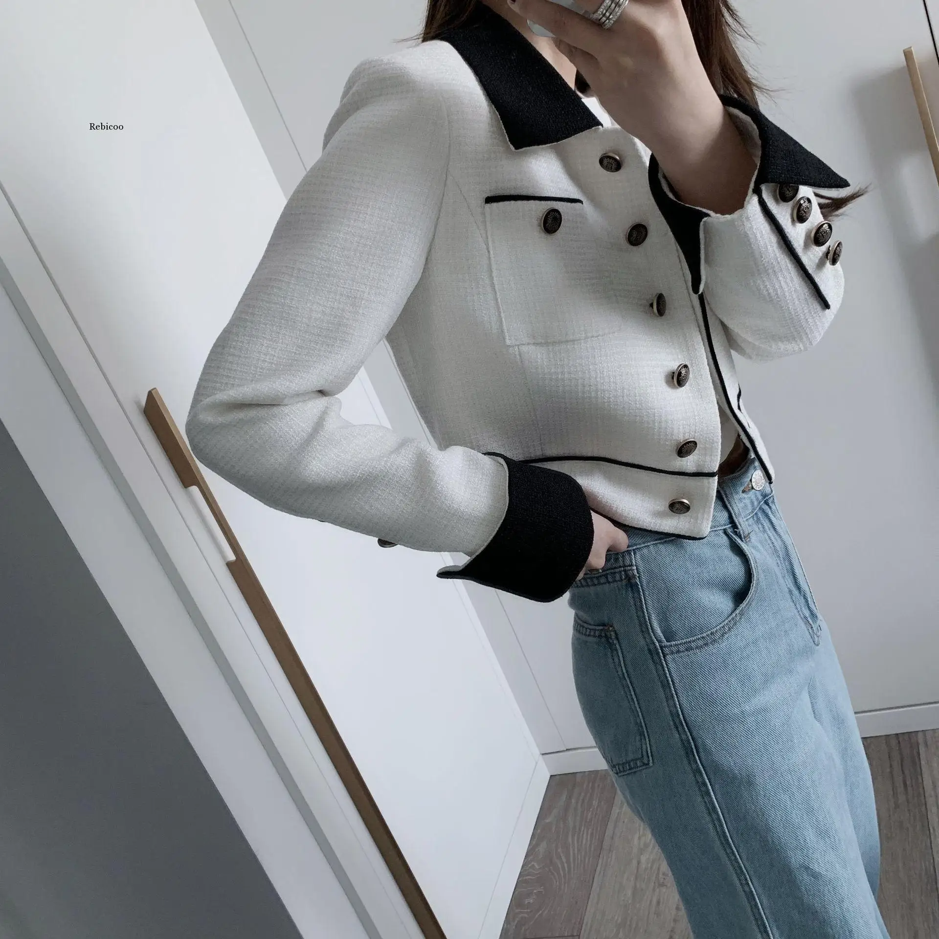 

Autumn Ladies Fashion Wild Casual Short Slim Coats Paragraph Color Matching Jacket Women White Trend Coat Feminino