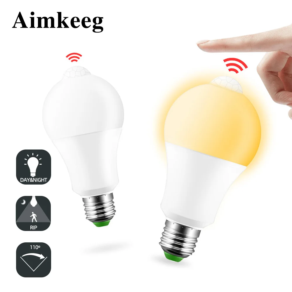 Led Bulb IP42 LED PIR Sensor Bulb E27 12W  PIR Motion Sensor Light Auto Turn On/Off Day Night Light for Home Lighting