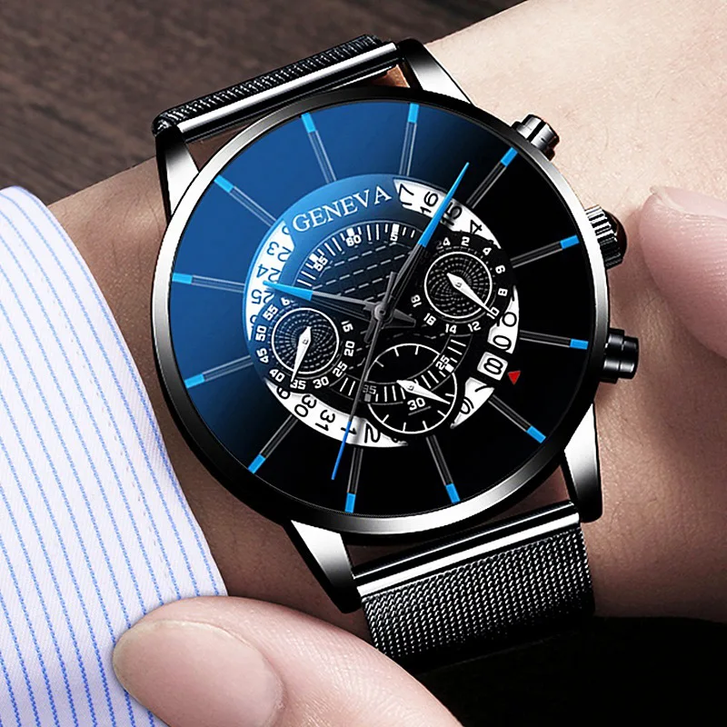 Men Sports Watch Clock Masculino Stainless Steel Calendar Quartz Wristwatch Geneva Clock Hours Men's Watch Reloj Hombre Relogi