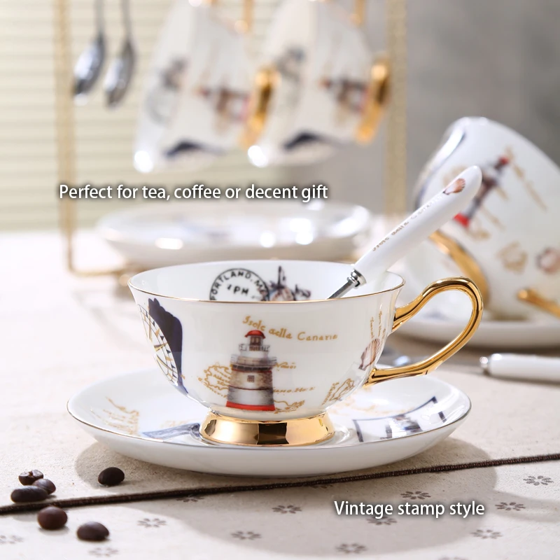 Logbook Bone China Coffee Set Europe Porcelain Tea Set Ceramic Pot Creamer Sugar Bowl Teatime Teapot Tea Coffee Cup Coffeeware