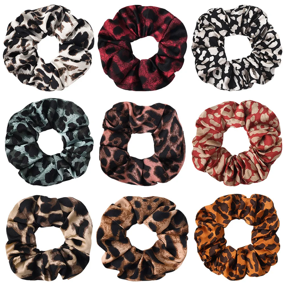 60pcs/lot Leopard Fabric Scrunchies Women Elastic Hair Rubber Bands Accessories For Girls Lady Tie Hair Rope Ponytail Holder