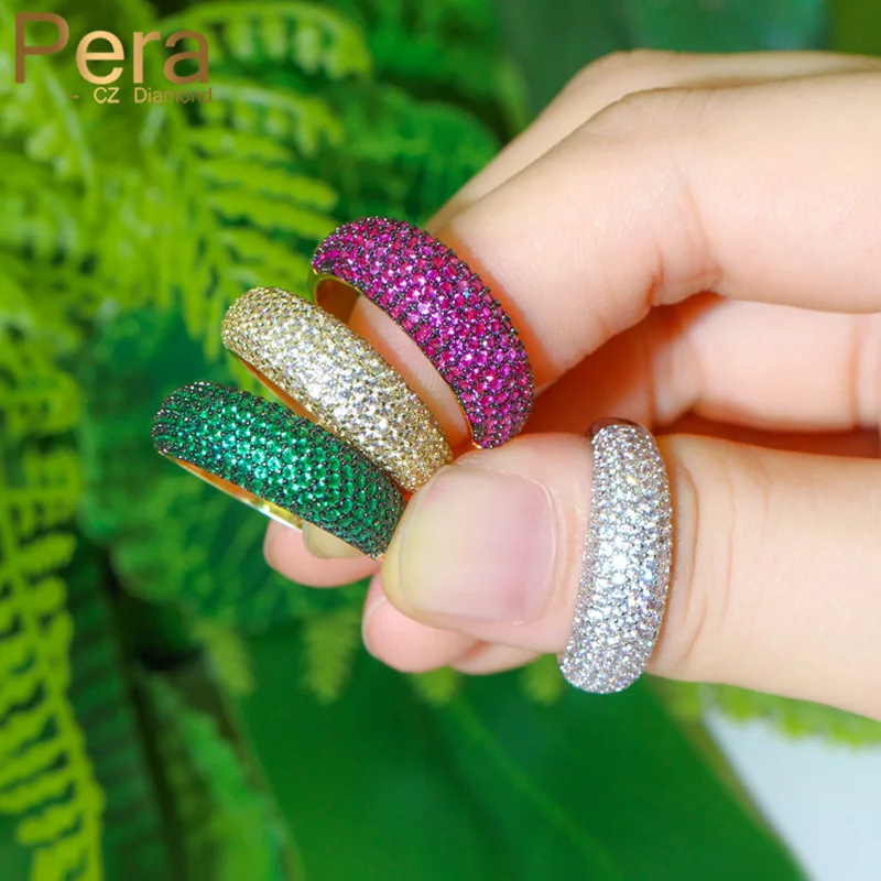 Pera-Anillo de circonia cúbica ajustable para mujer, Micro rojo, verde, pavé, Color oro amarillo, anillos de fiesta de compromiso redondos grandes, joyería R151