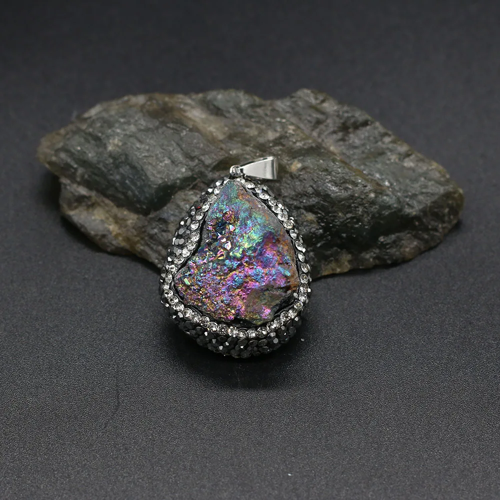 Natural Stone Pendant Irregular Shape Crystal Set Drill Exquisite Charm for Jewelry Making DIY Necklace Earrings Accessories