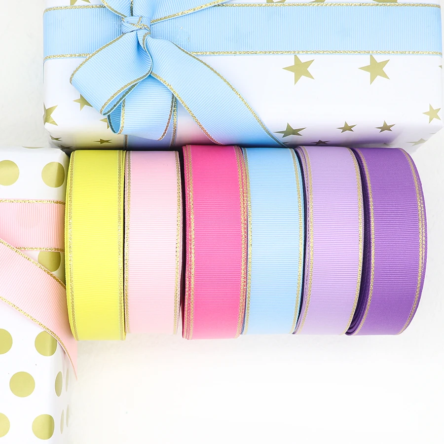 10 Yards 10MM/25MM/38MM Glitzer-Grosgrainband mit Goldrand für Haarschleifen/Geschenkverpackungen, DIY-Weihnachtsdekorationsmaterial Y19042101 – Detail 7