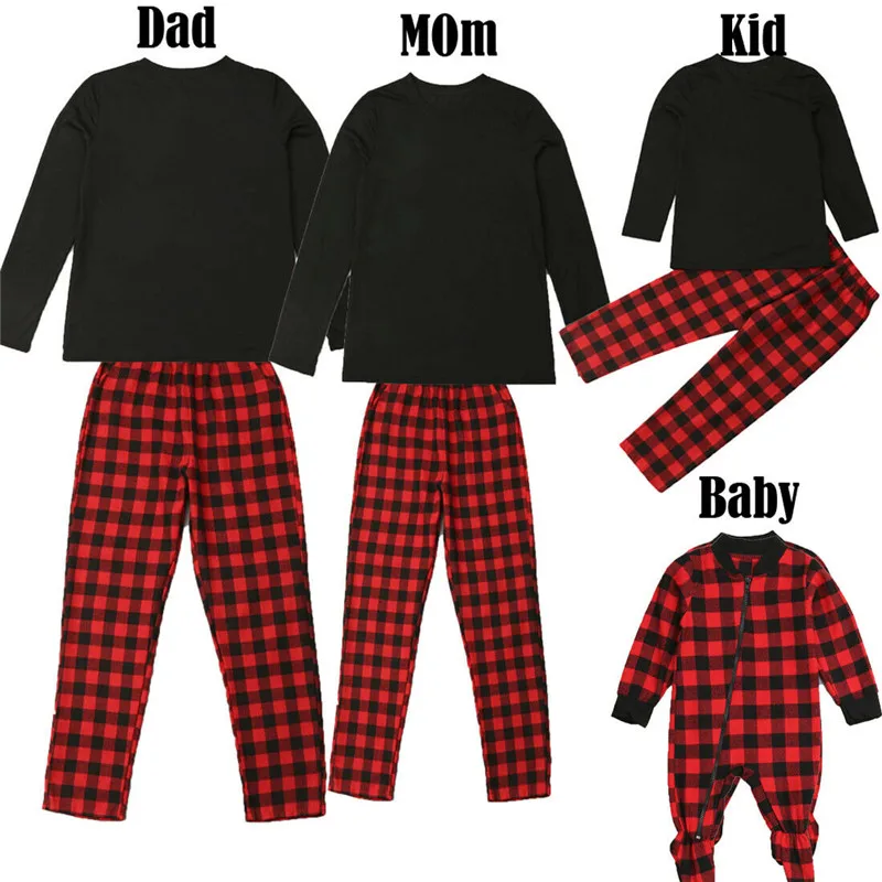 PUDCOCO Adults Baby Kids Christmas Family Matching Pajamas Set Sleepwear Xmas Plaid Nightwear Outfits 2Pcs/set