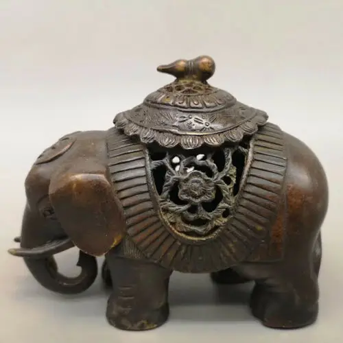 

Old Chinese Dynasty Palace Bronze Elephant Statue Incense Burner Censer