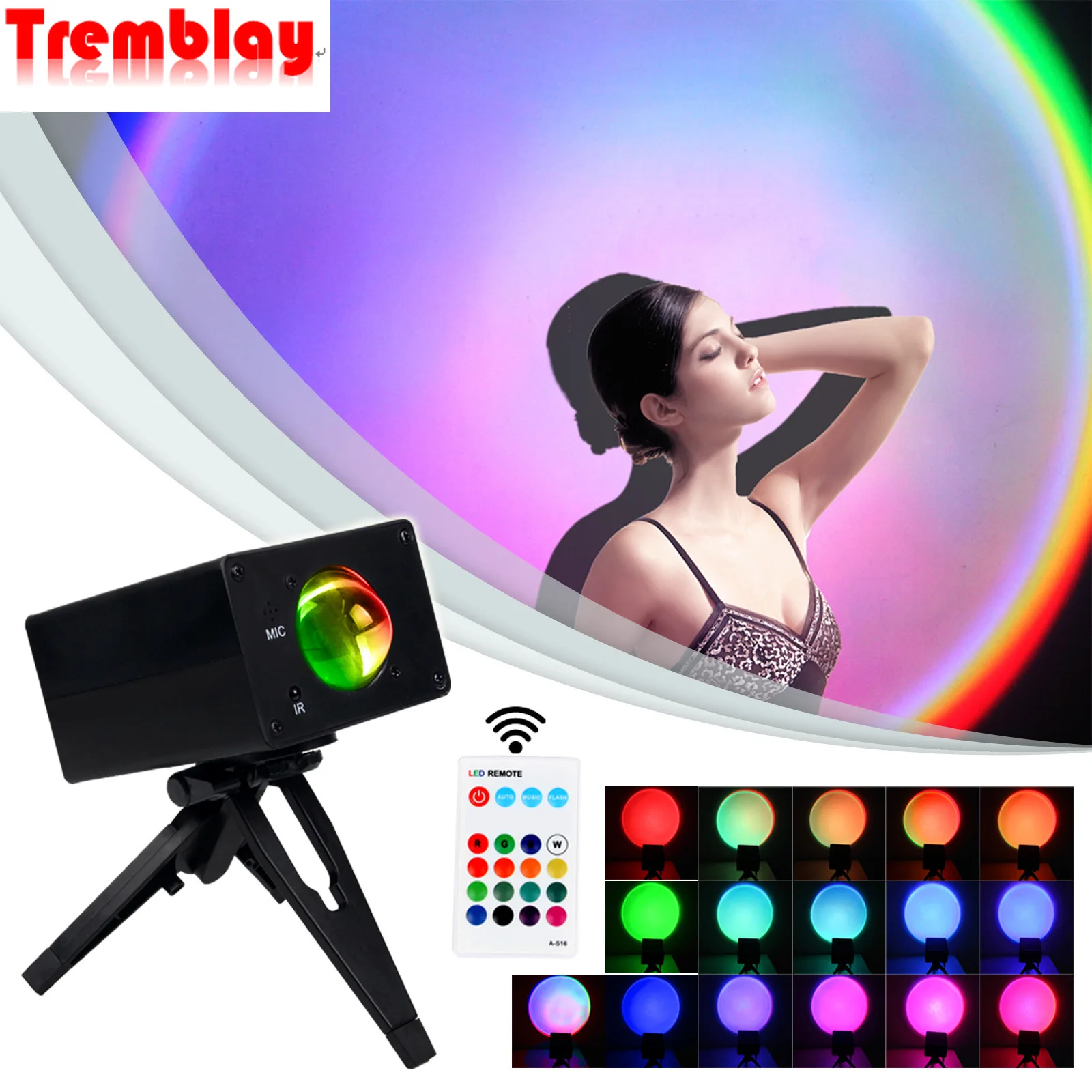 RGB INS Sunset Stage Effect Lighitng for DJ Disco USB Interface Remote Control Music Mode Holiday Party Home Lamp Stage Lighting