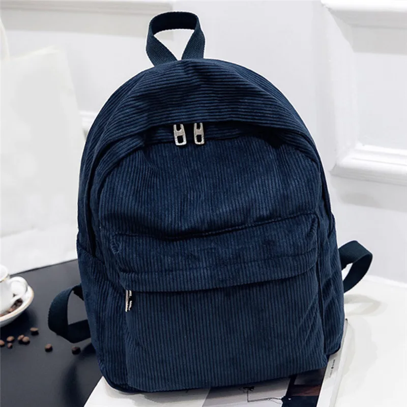 Corduroy Backpack Fashion Women Bookbags Pure Color Shoulder Bag Teenger Girl Travel Bags Female Mochila Striped Rucksack