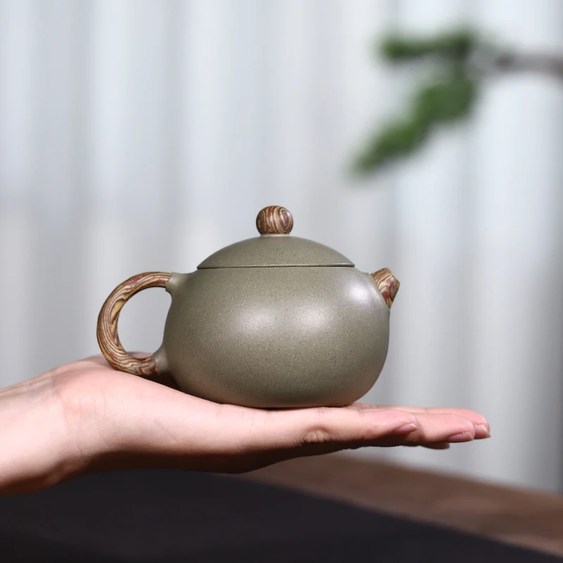 |yixing purple recommended all pure hand wring mud xi shi pot of famous authentic pea green sand teapot set tea service