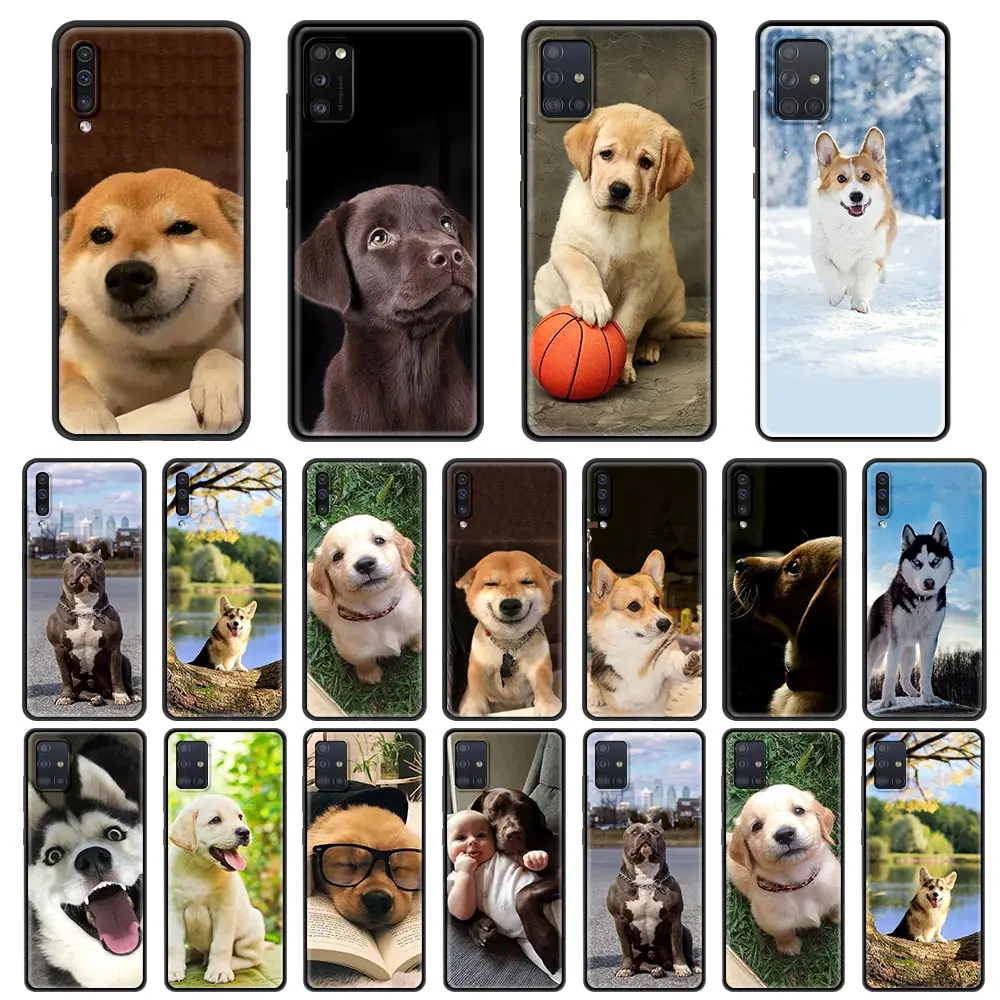 Case For Samsung Galaxy A50 A51 A70 A71 A10 A20 A30 A40 A11 A21s A31 A41 TPU Soft  Black Phone Cover Cute puppy dog