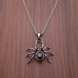 Punk 316L Stainless Steel Silver Color Black Stone Crystal Spider Pendant Jewelry For Gift