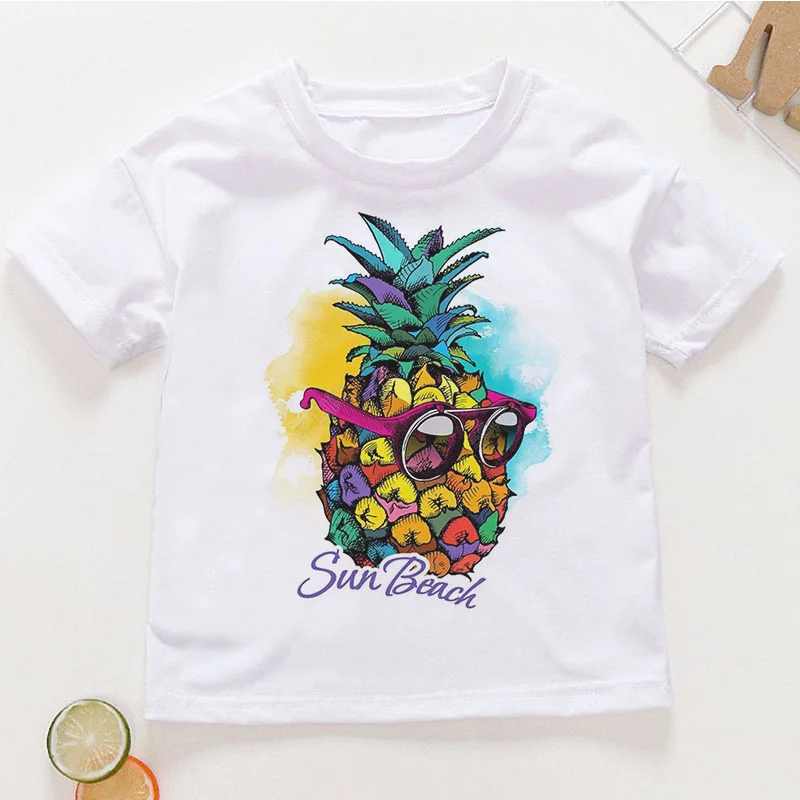 

Summer New Girls Shirts Love Pineapple Print Boy Tshirt O-Neck Short Sleeve Tops Casual Kawaii Cute Toddler 24M-9T Teens BAL159