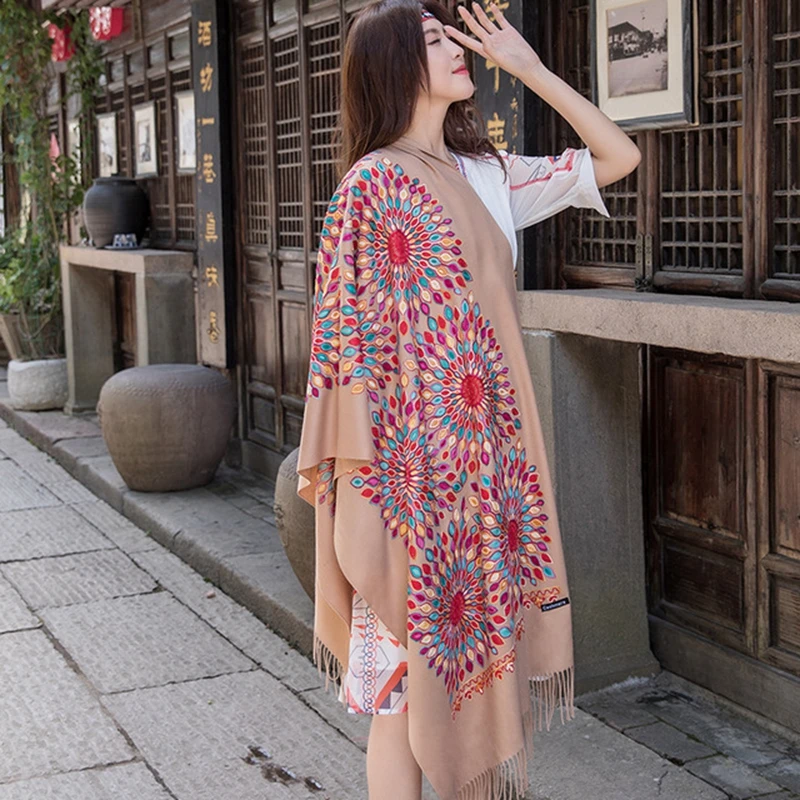 Venta al por mayor, bufanda de Cachemira Pashmina bordada para mujer, nueva bufanda cálida de invierno con borlas finas, chal de gran tamaño, bufandas chal de moda