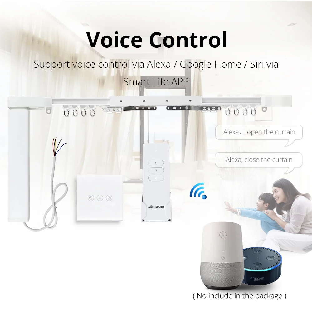 Zemismart Intelligent House Motorized Smart Curtains With Curtain Track Rod Wall Switch Alexa Google Home tuya App Control