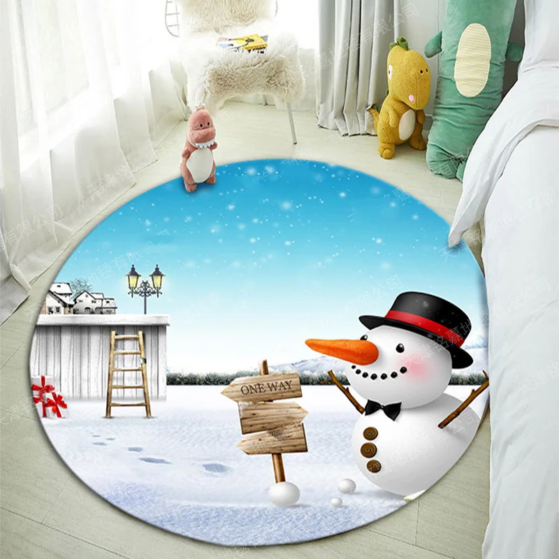 Christmas Round Carpet Red Santa Claus Bedroom Floor Mats Cartoon Printing Living Room Decor Area Rug Kids Room Play Anti-Slip R
