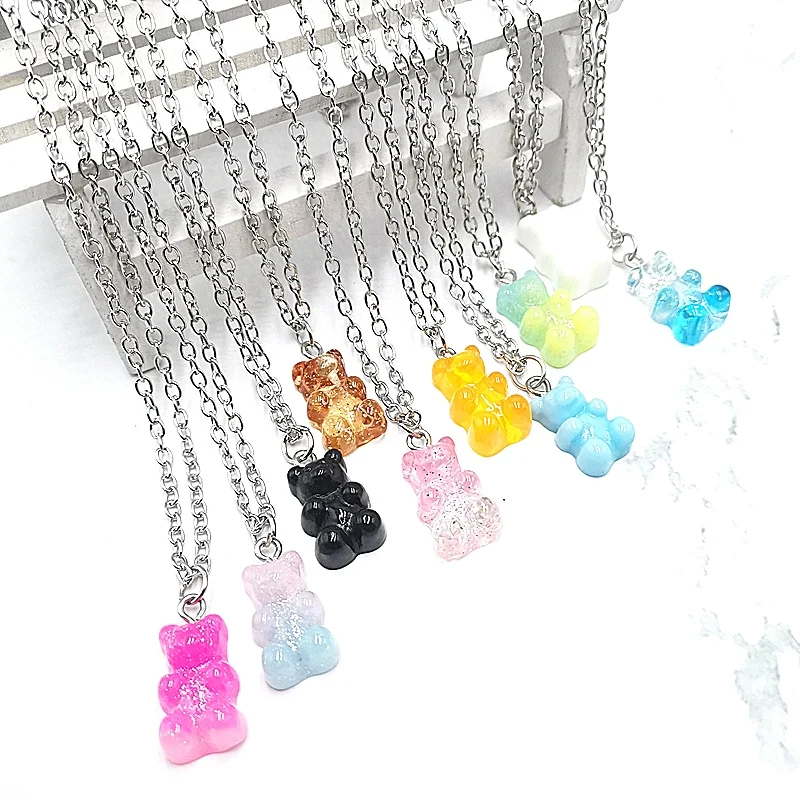 Handmade 33 Colors Cute Judy Cartoon Bear Chain Necklaces, Candy Color Pendant For Women&Girl Daily Jewelry Party Gifts